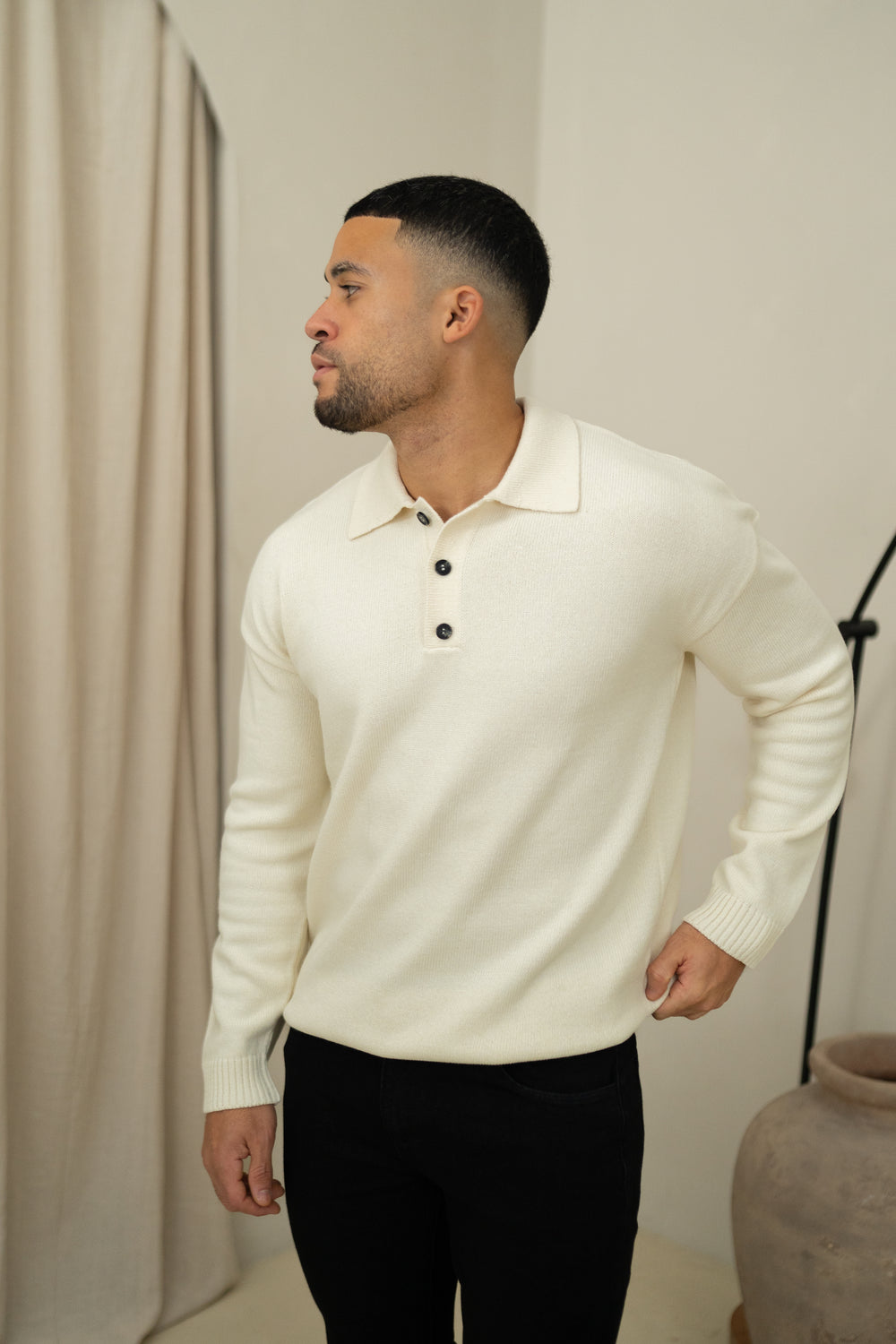 Capo Button LS Polo Shirt - Cream