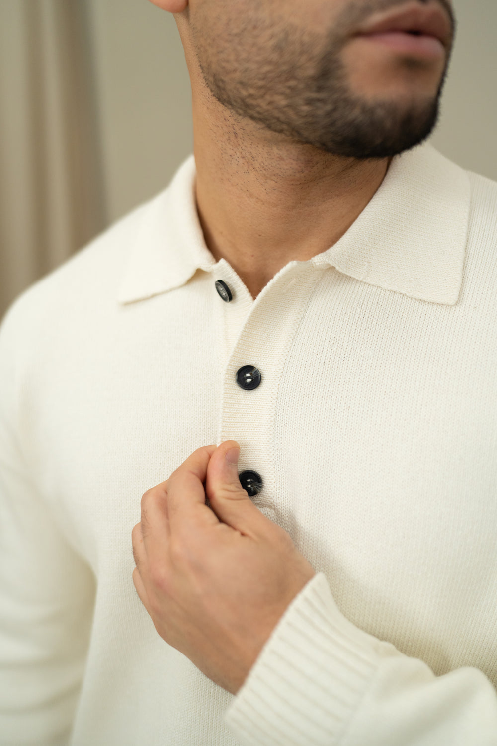 Capo Button LS Polo Shirt - Cream