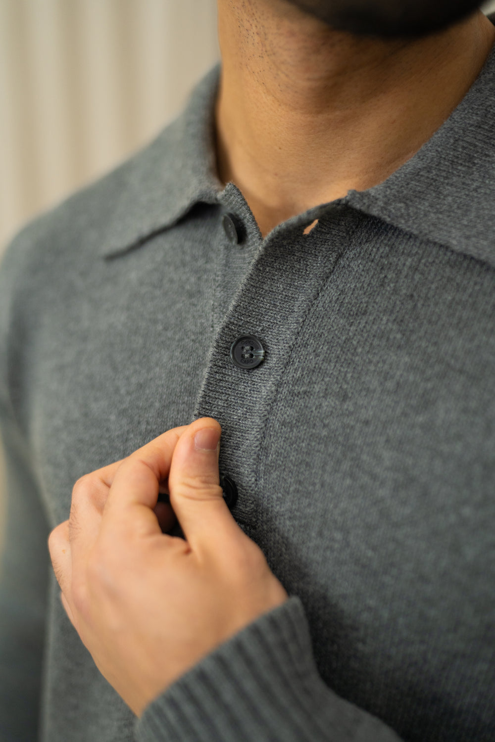 Capo Button LS Polo Shirt - Charcoal