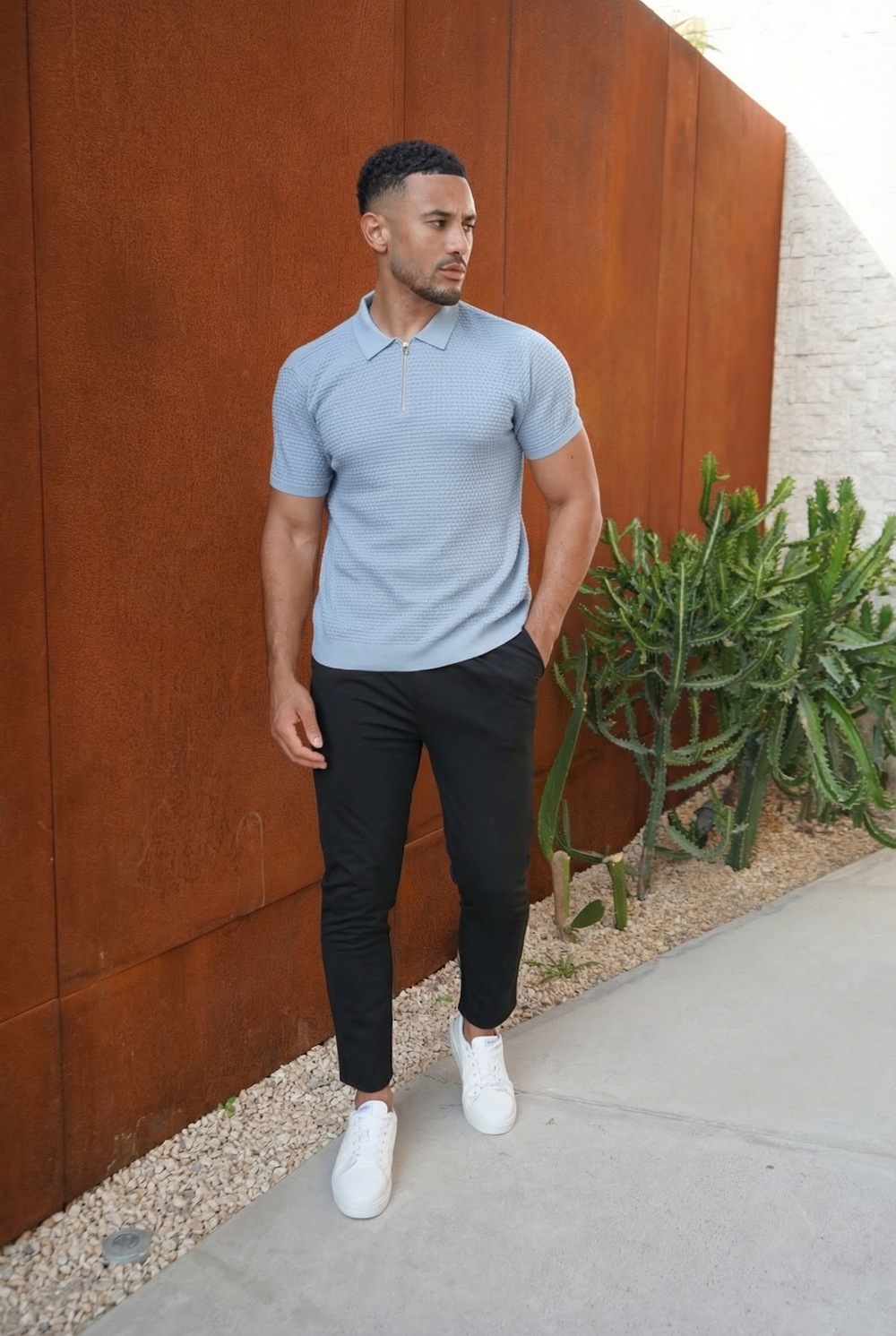 Capo Micro Square Poloshirt mit Reißverschluss - Off White