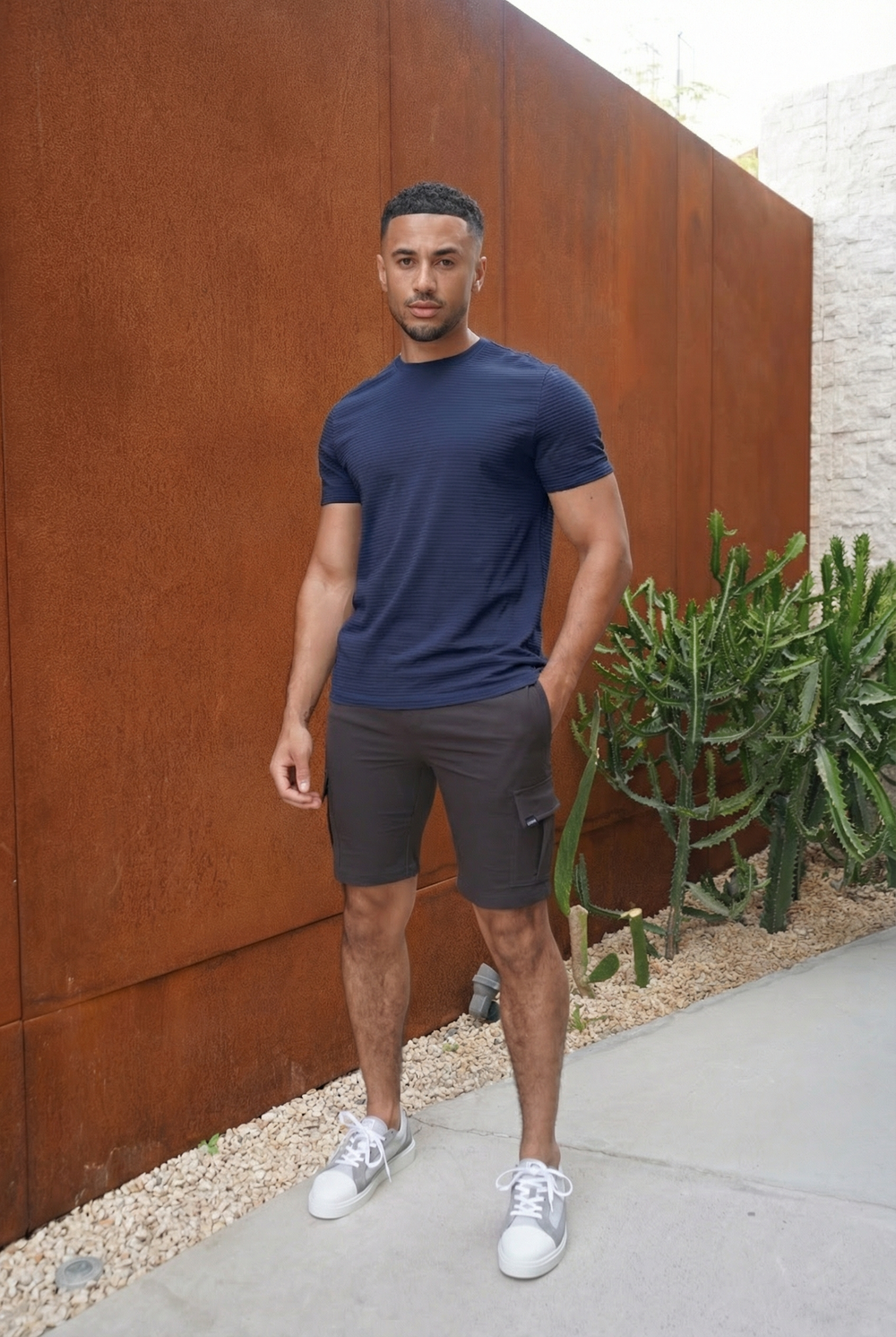 Capo Mercerised Ribbed T-Shirt - Navy