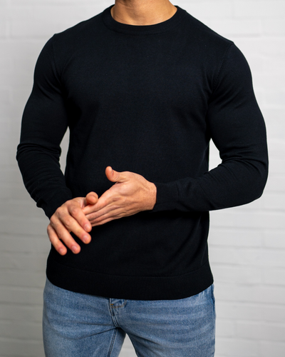 Capo Egyptian Cotton Crew Neck Jumper - Black