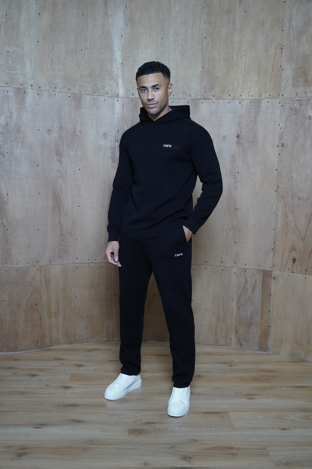 Capo Knitted Branded Hoodie - Black