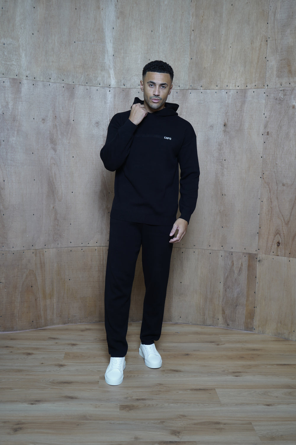 Capo Knitted Branded Hoodie - Black