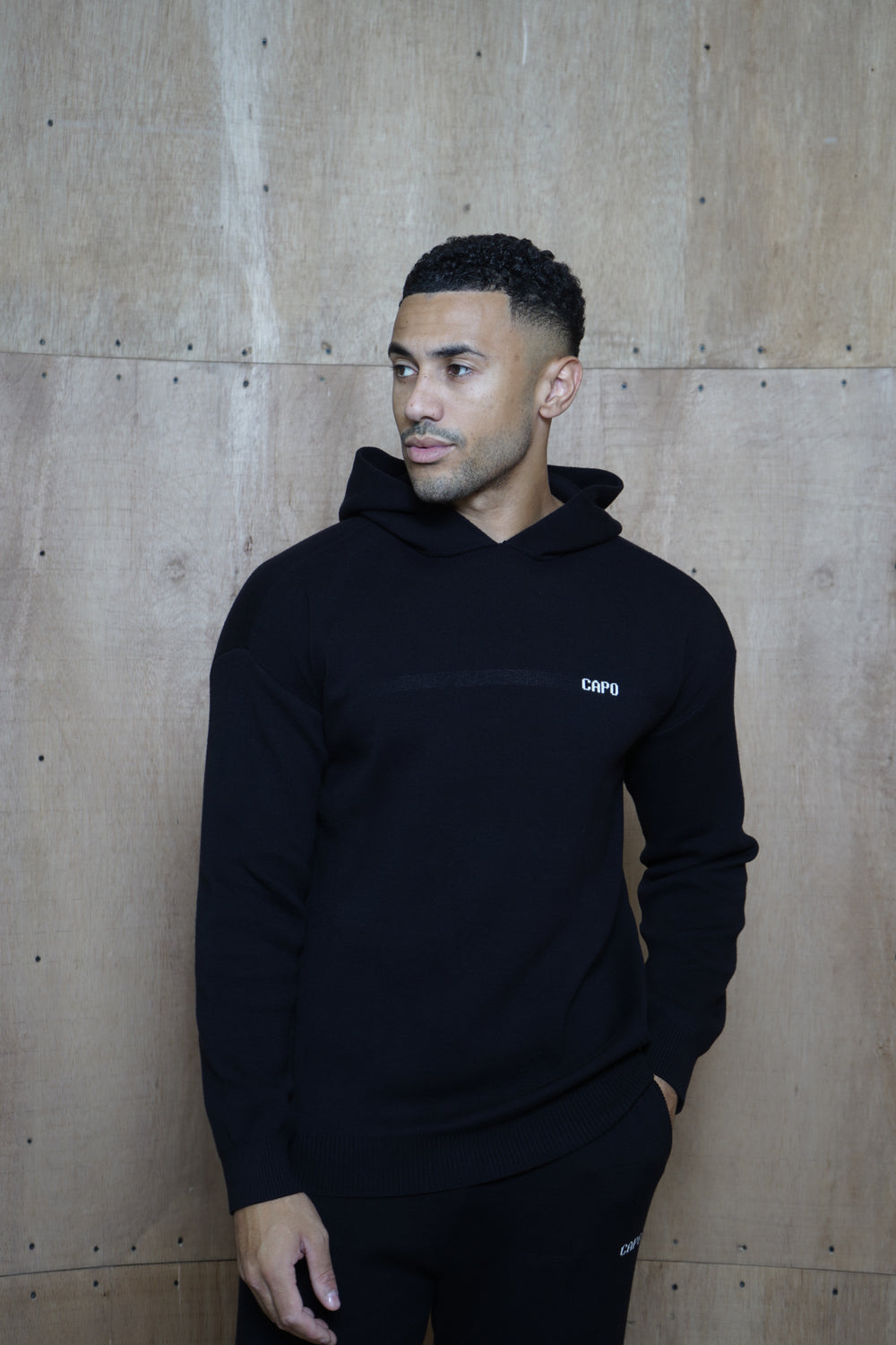 Capo Knitted Branded Hoodie - Black