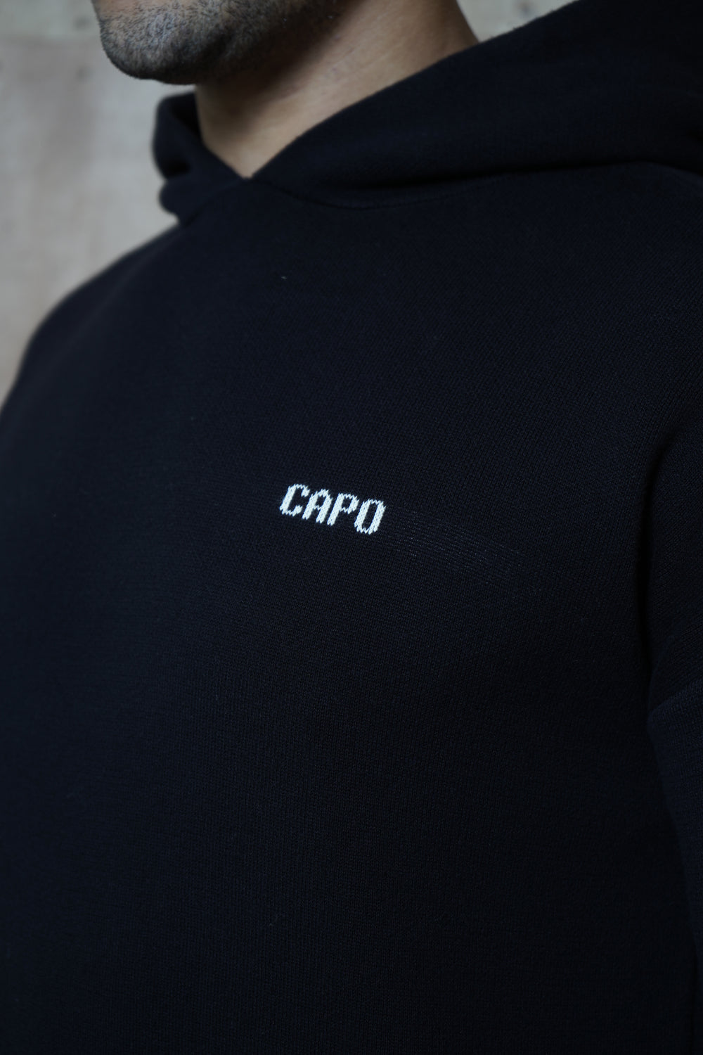 Capo Knitted Branded Hoodie - Black