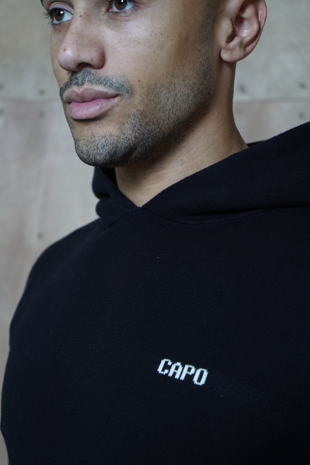 Capo Knitted Branded Hoodie - Black