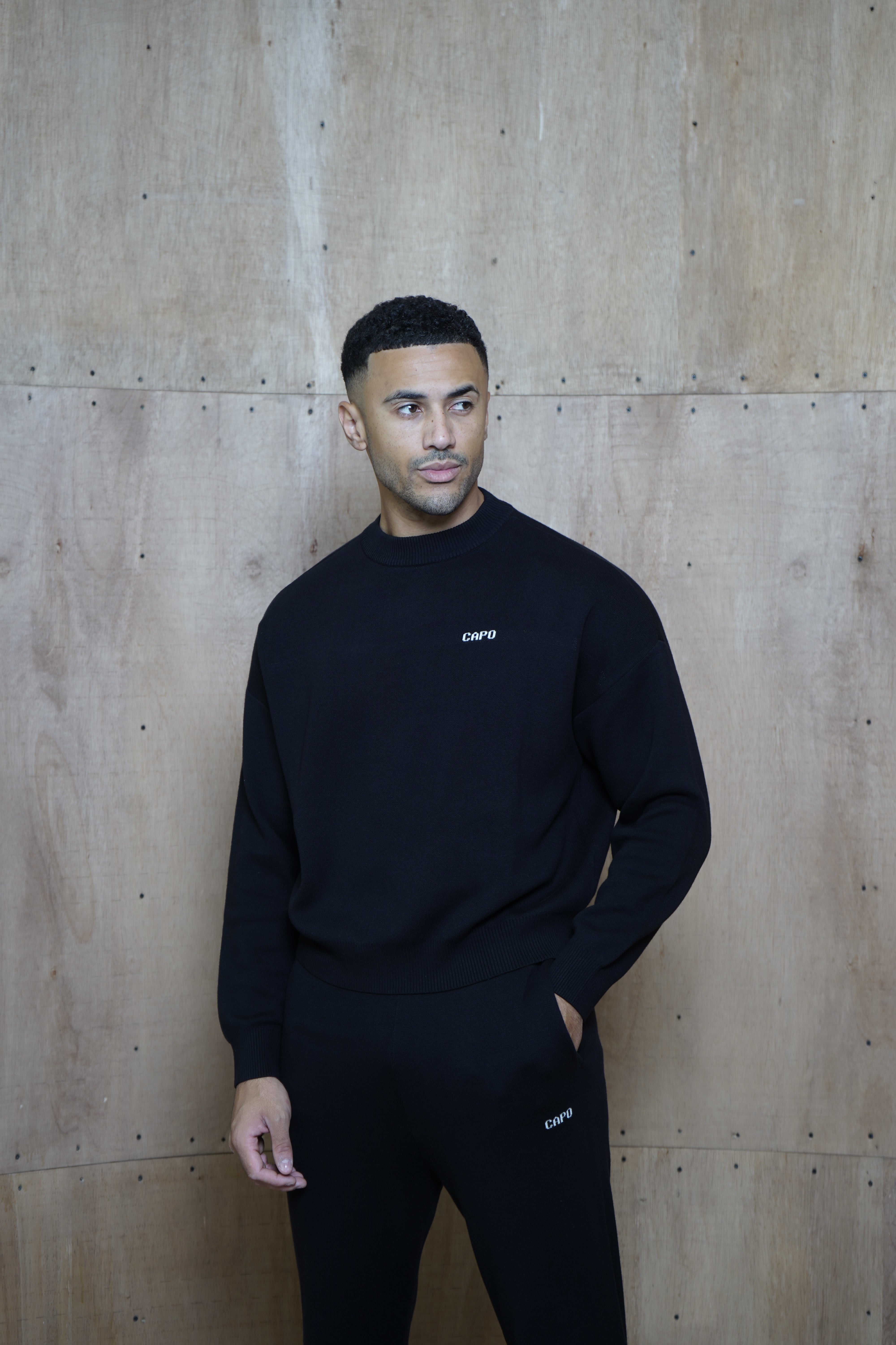 Capo Knitted Crew Sweater - Black