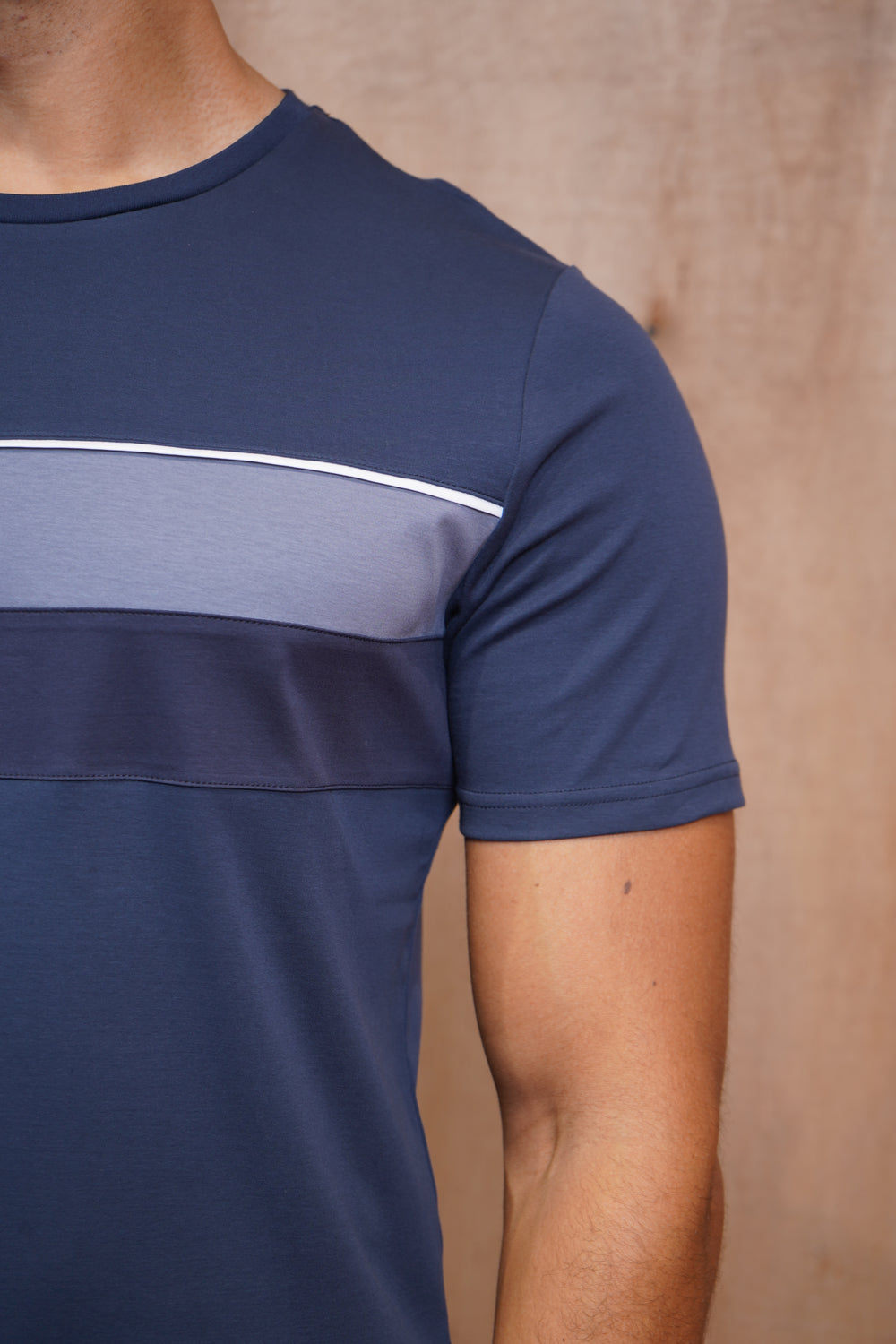 Capo Mercerised Stripe Colour Block T-Shirt - Navy