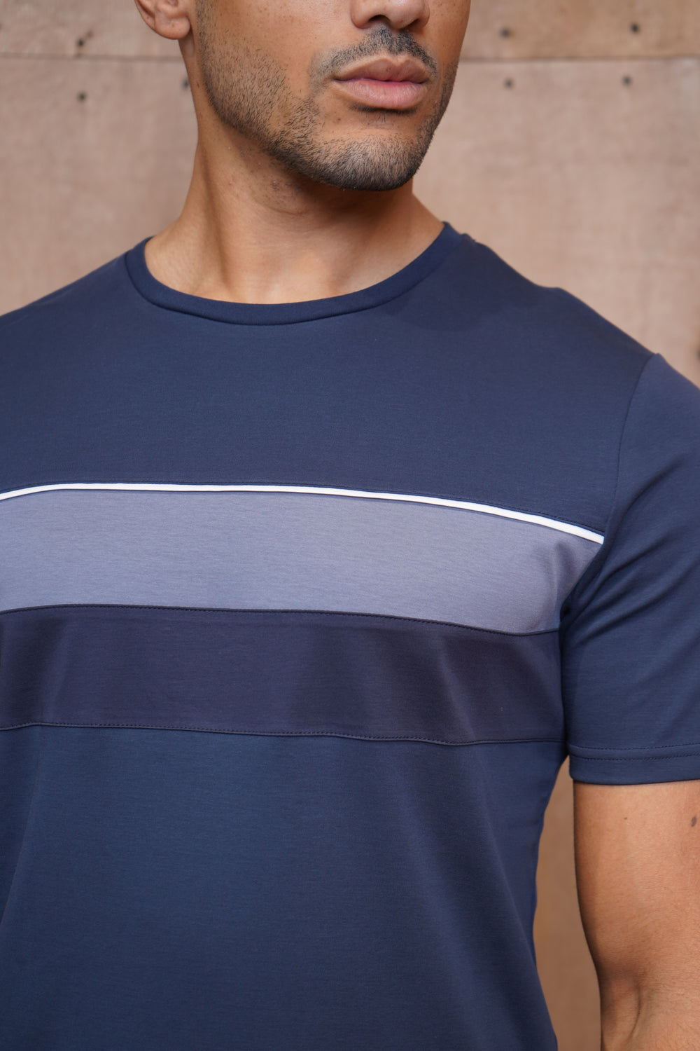 Capo Mercerised Stripe Colour Block T-Shirt - Navy