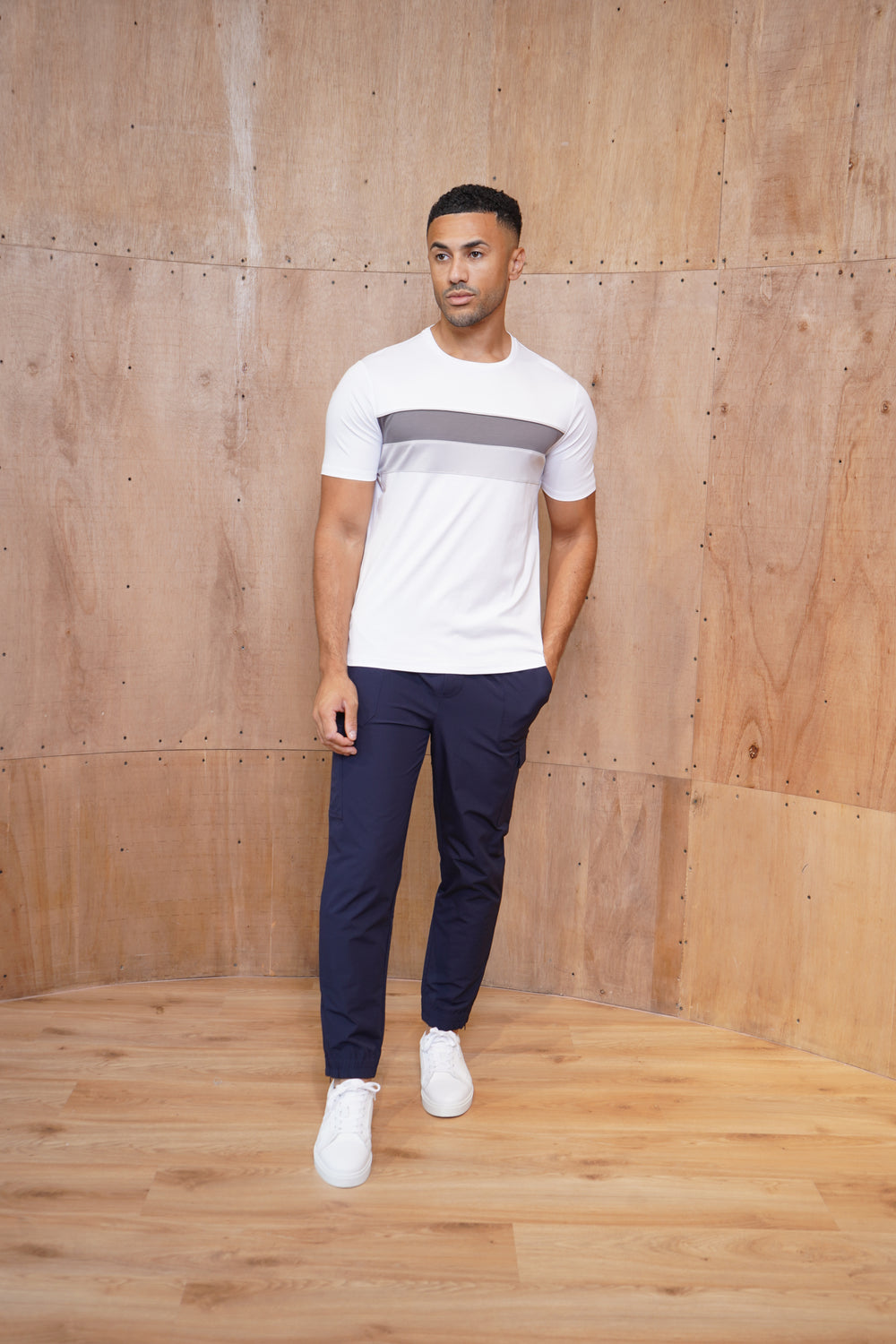 Capo Mercerised Stripe Colour Block T-Shirt - White