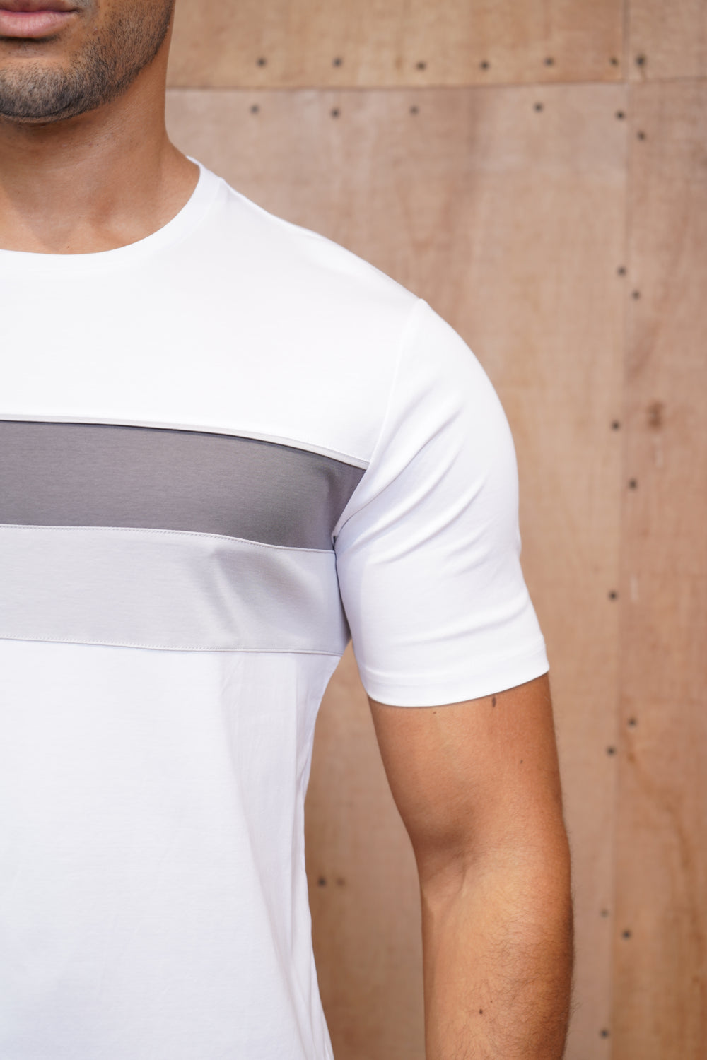 Capo Mercerised Stripe Colour Block T-Shirt - White