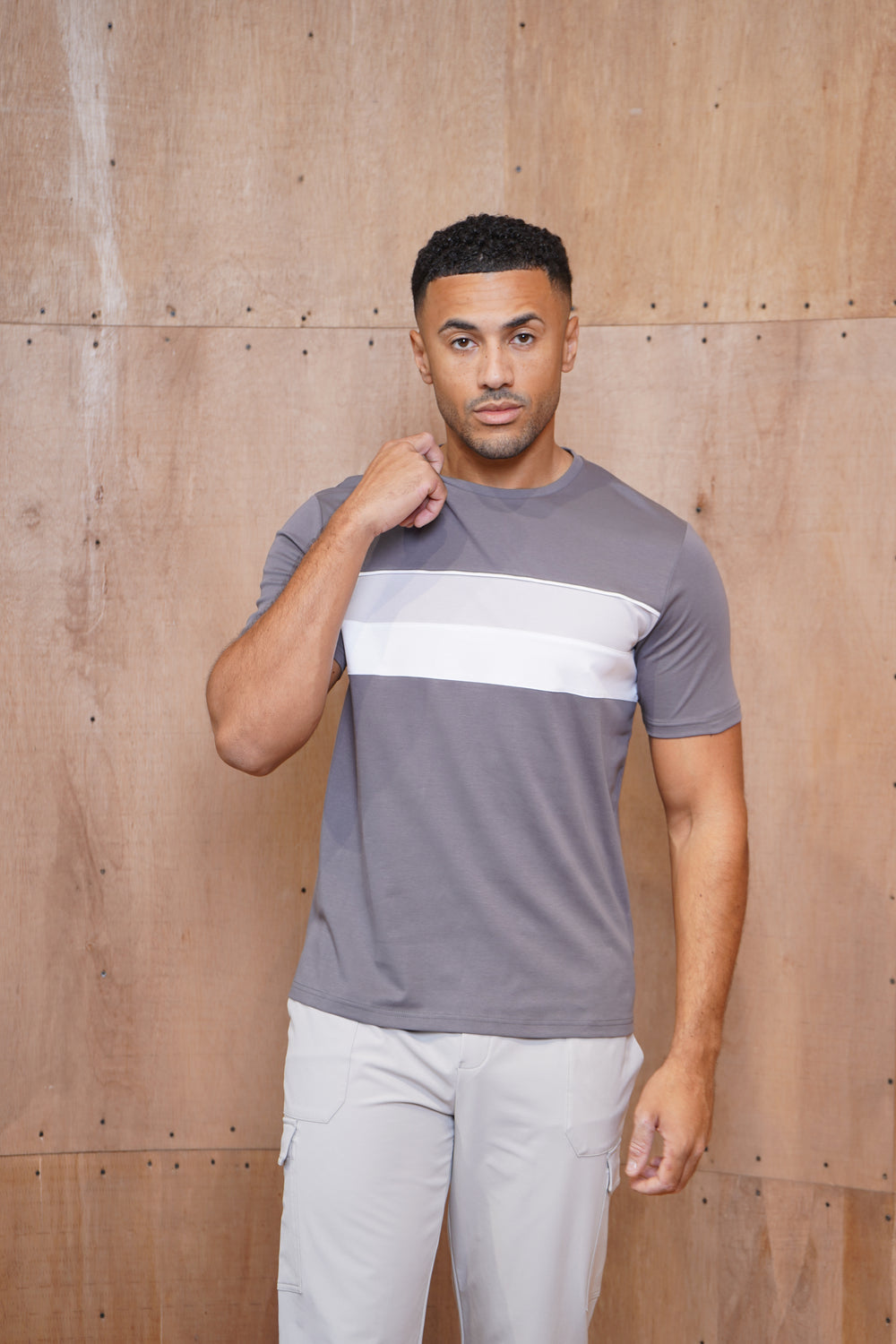 Capo Mercerised Stripe Colour Block T-Shirt - Charcoal