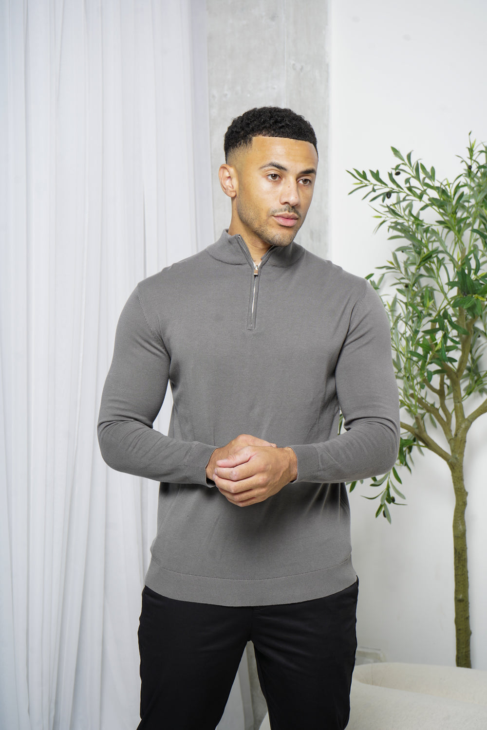 Capo Egyptian Cotton 1/4 Zip Top - Charcoal