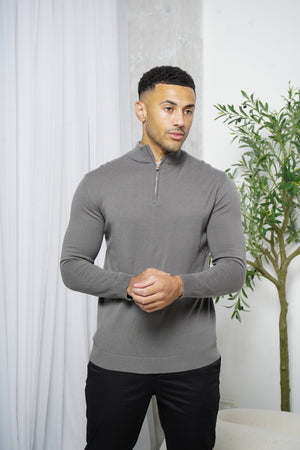 Capo Egyptian Cotton 1/4 Zip Top - Charcoal