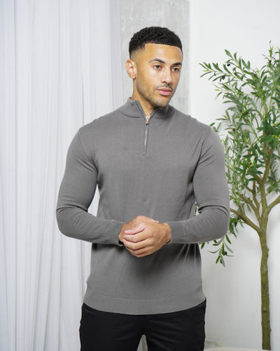 Capo Egyptian Cotton 1/4 Zip Top - Charcoal