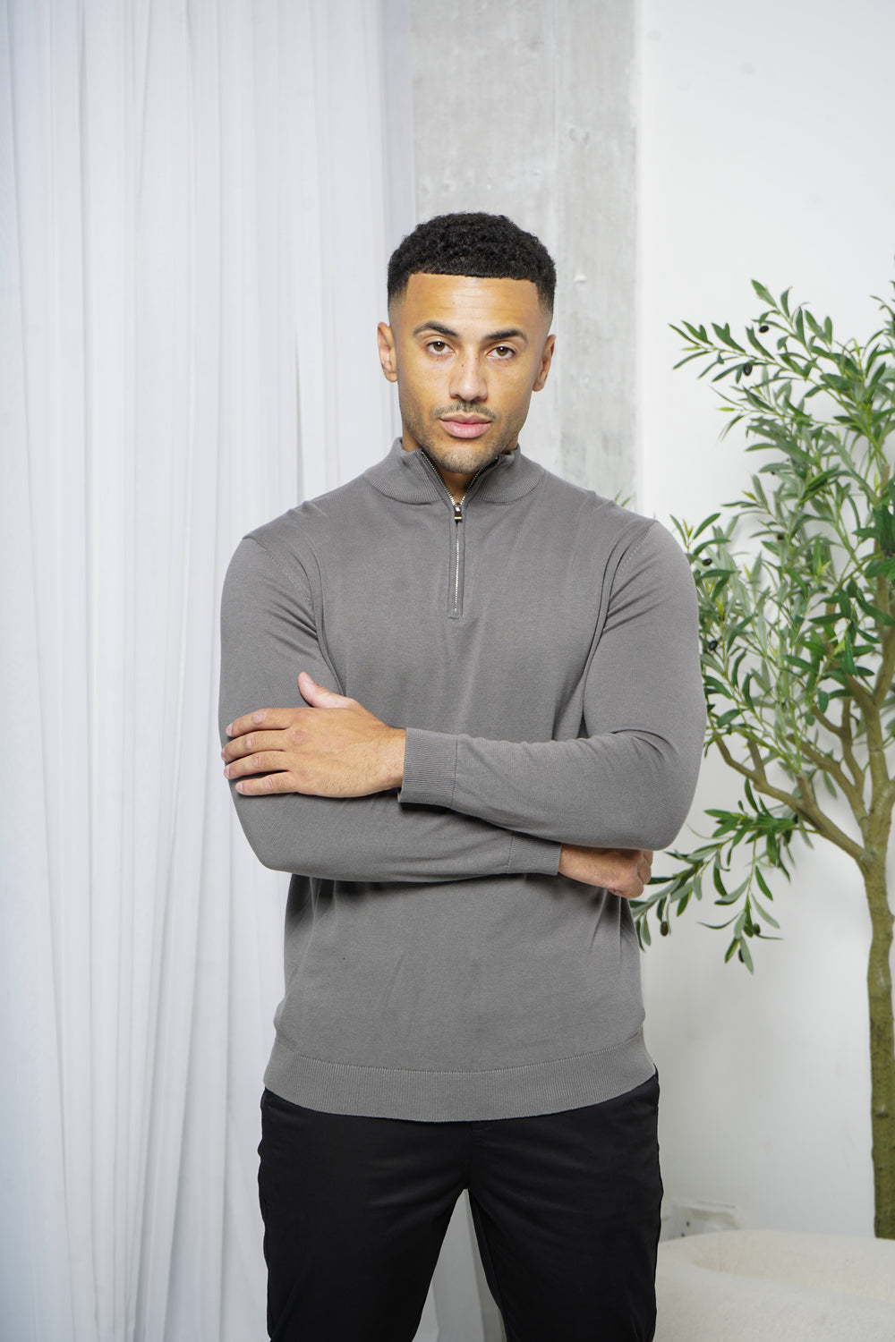 Capo Egyptian Cotton 1/4 Zip Top - Charcoal