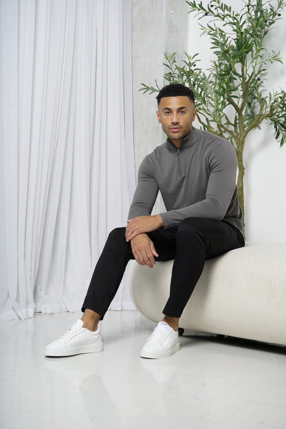 Capo Egyptian Cotton 1/4 Zip Top - Charcoal