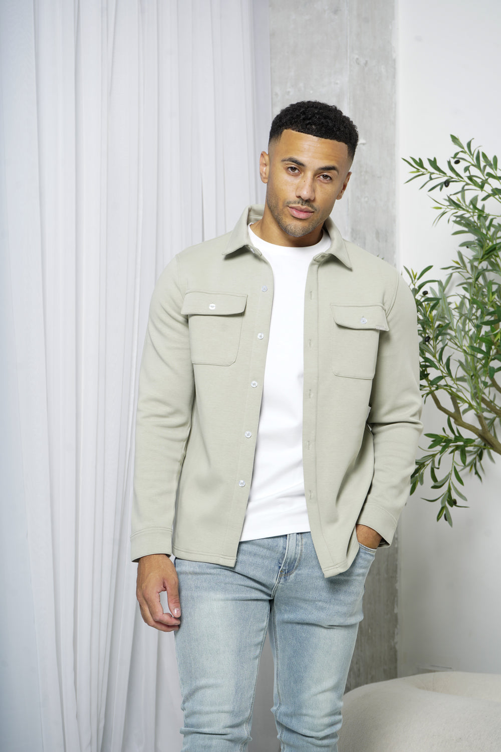 Capo Interlock Jersey Overshirt - Olive