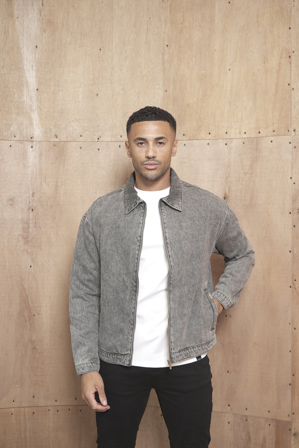 Capo Washed Zip Denim Jacket - Washed Black