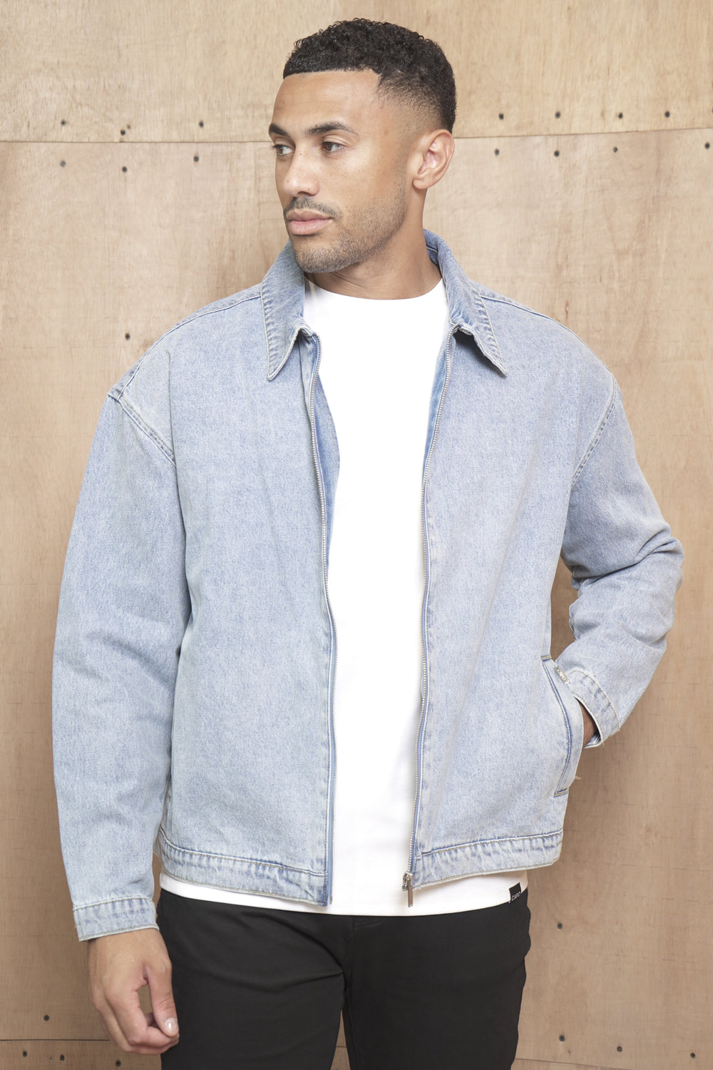 Capo Washed Zip Denim Jacket - Blue
