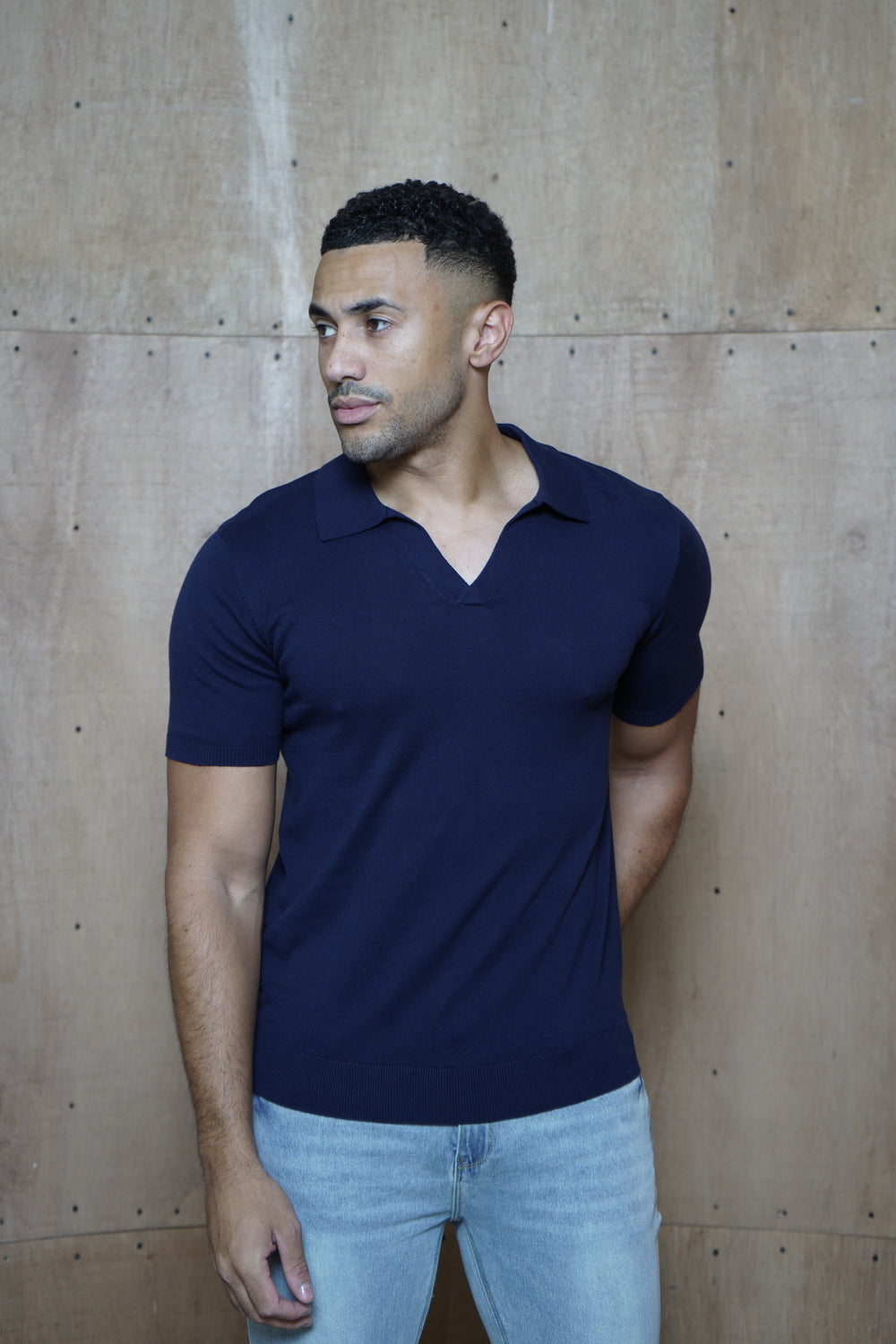 Capo Egyptian Cotton Cuban Collar Polo Shirt - Navy