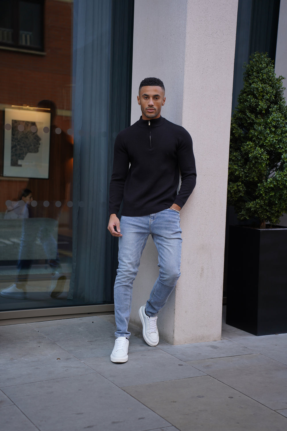 Capo WAFFLE Cotton 1/4 Zip Jumper - Black