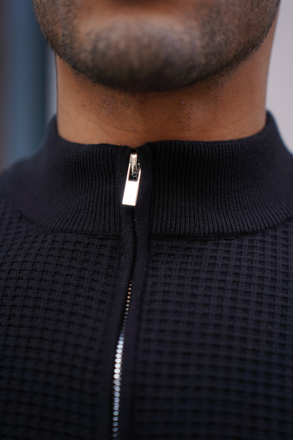 Capo WAFFLE Cotton 1/4 Zip Jumper - Black