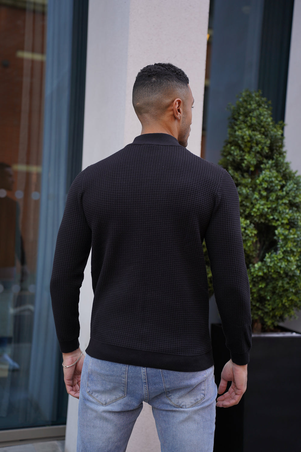 Capo WAFFLE Cotton 1/4 Zip Jumper - Black