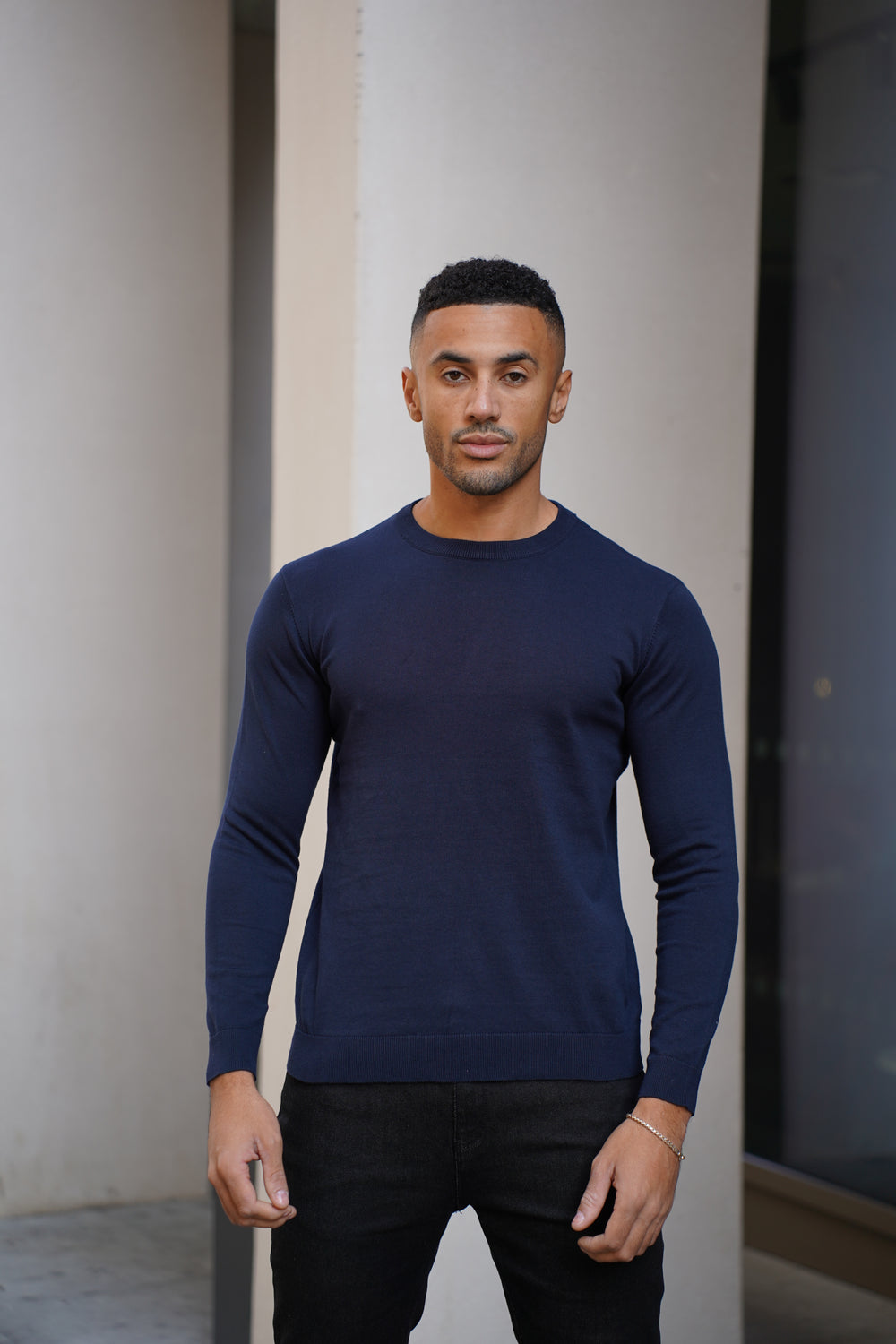 Capo Egyptian Cotton Crew Neck Jumper - Navy