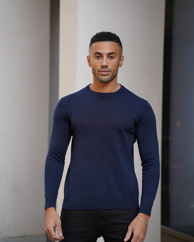 Capo Egyptian Cotton Crew Neck Jumper - Navy