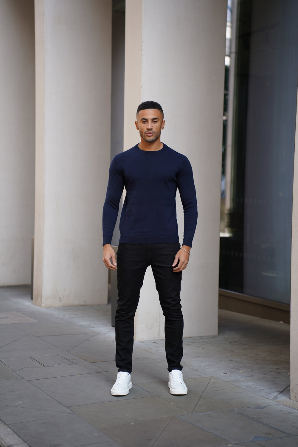 Capo Egyptian Cotton Crew Neck Jumper - Navy