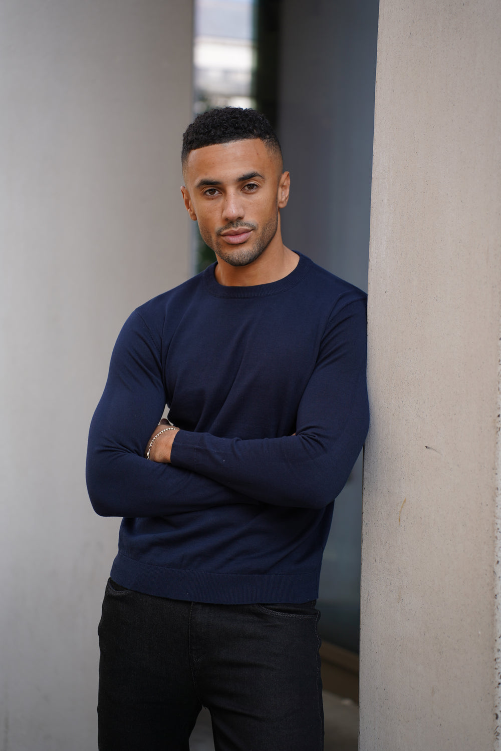 Capo Egyptian Cotton Crew Neck Jumper - Navy