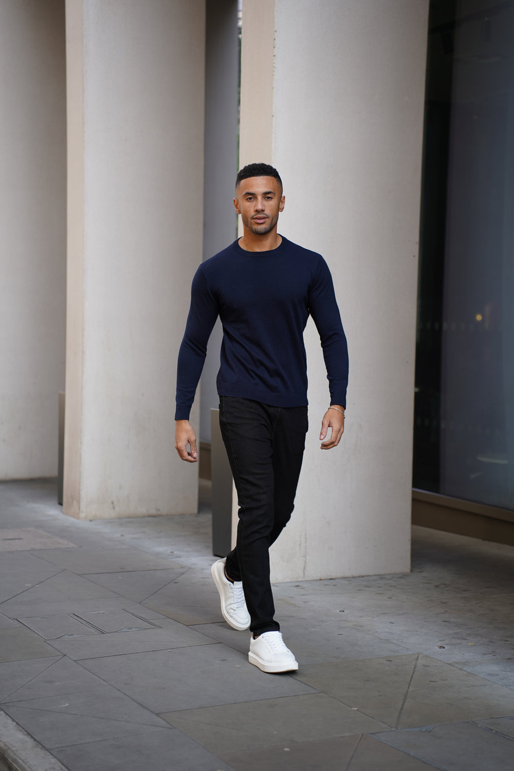 Capo Egyptian Cotton Crew Neck Jumper - Navy