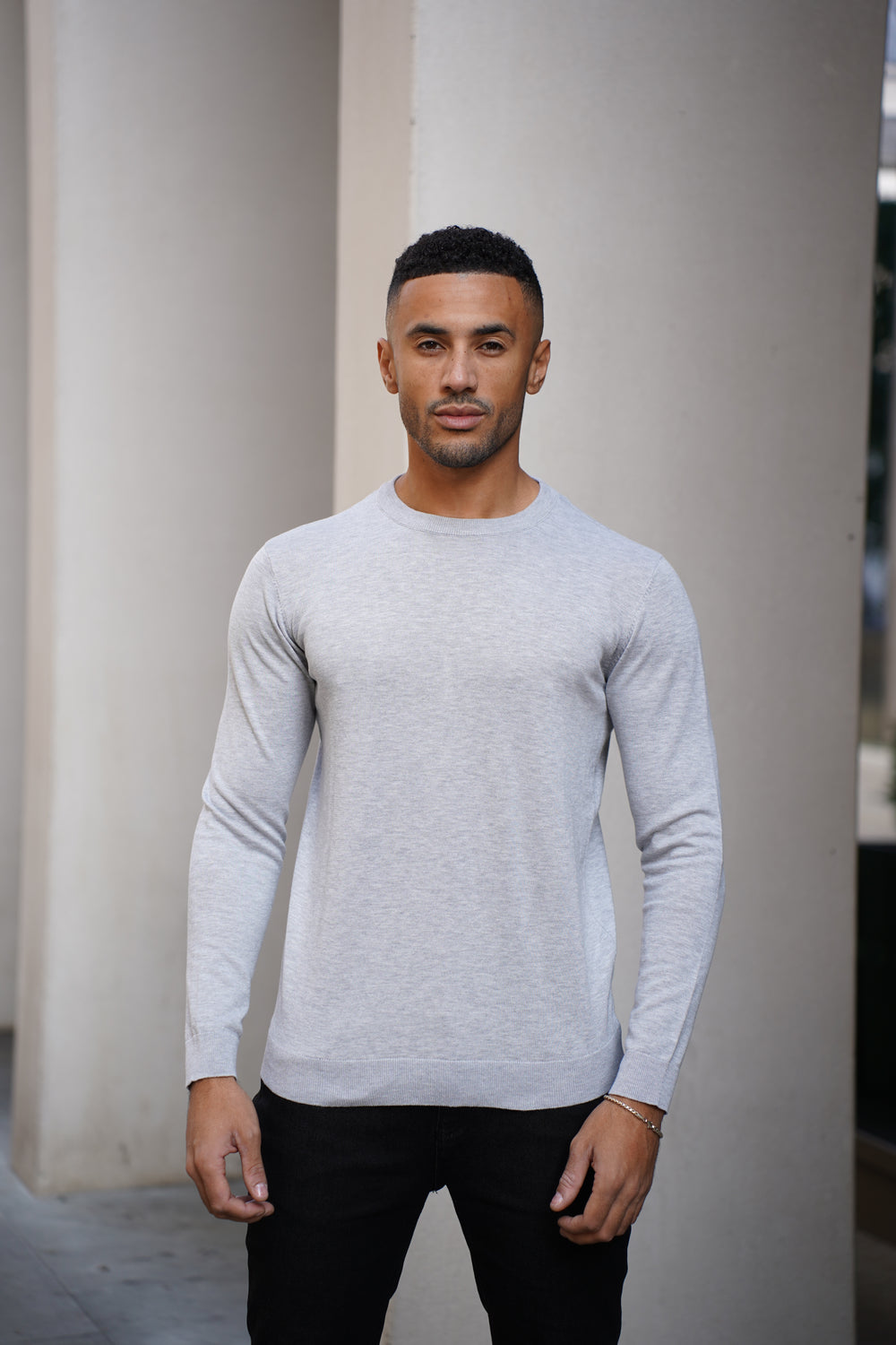 Capo Egyptian Cotton Crew Neck Jumper - Grey