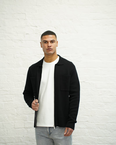 Capo Full Zip Double Pocket Cardigan - Black