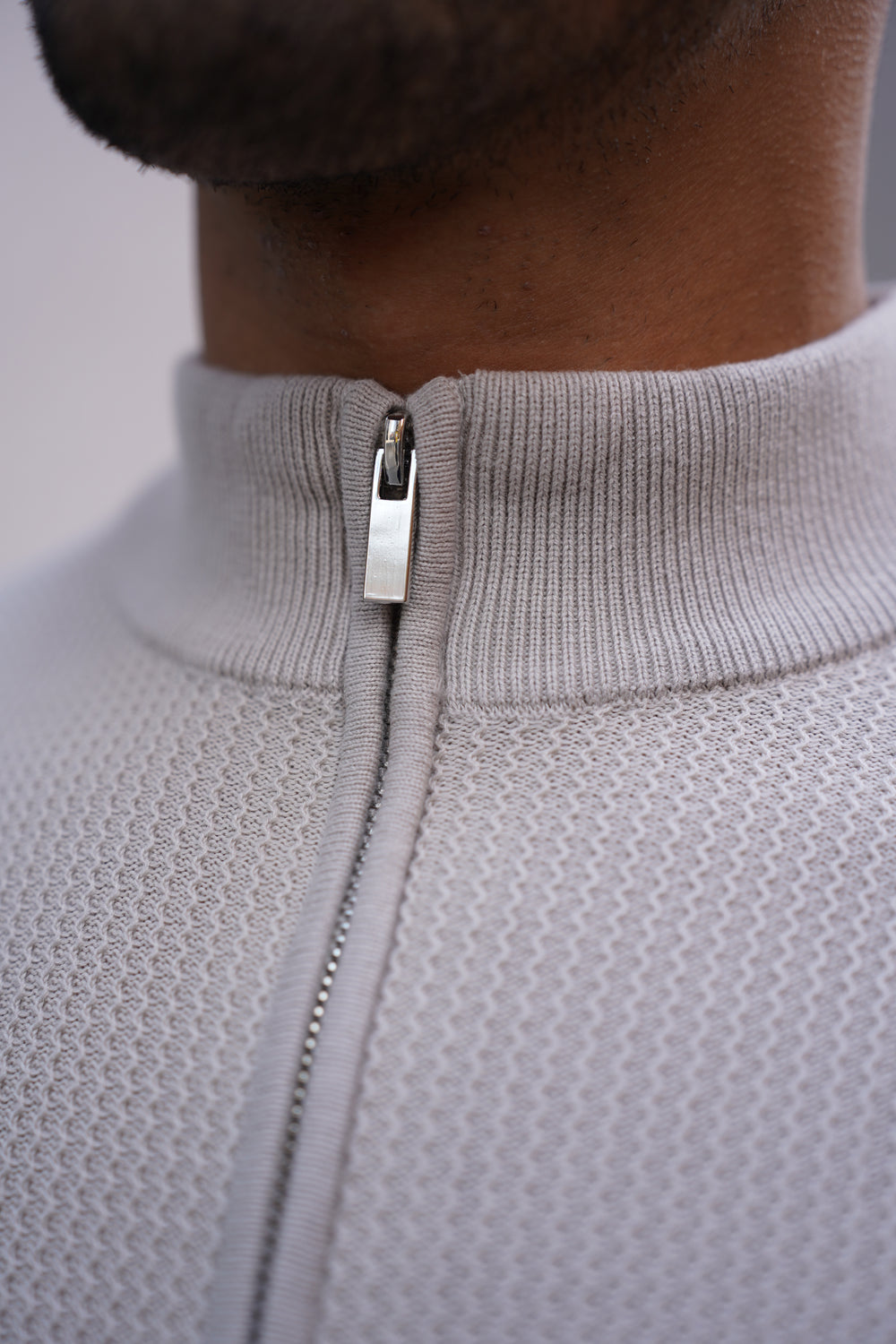 Capo TWIST Cotton 1/4 Zip Jumper - Stone