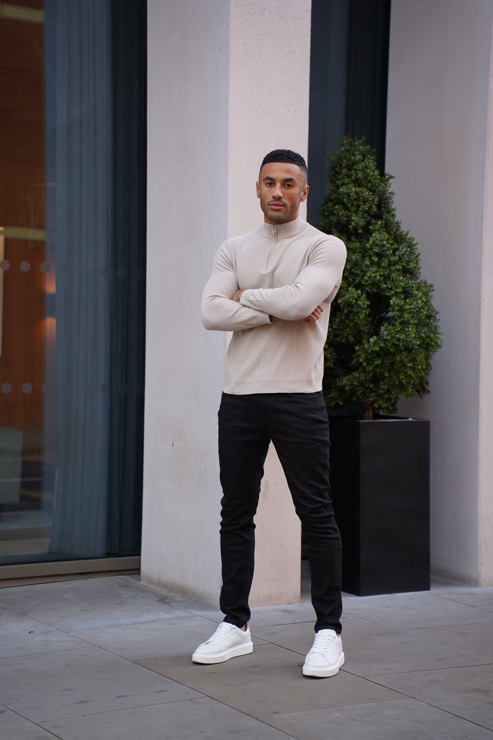 Capo TWIST Cotton 1/4 Zip Jumper - Stone