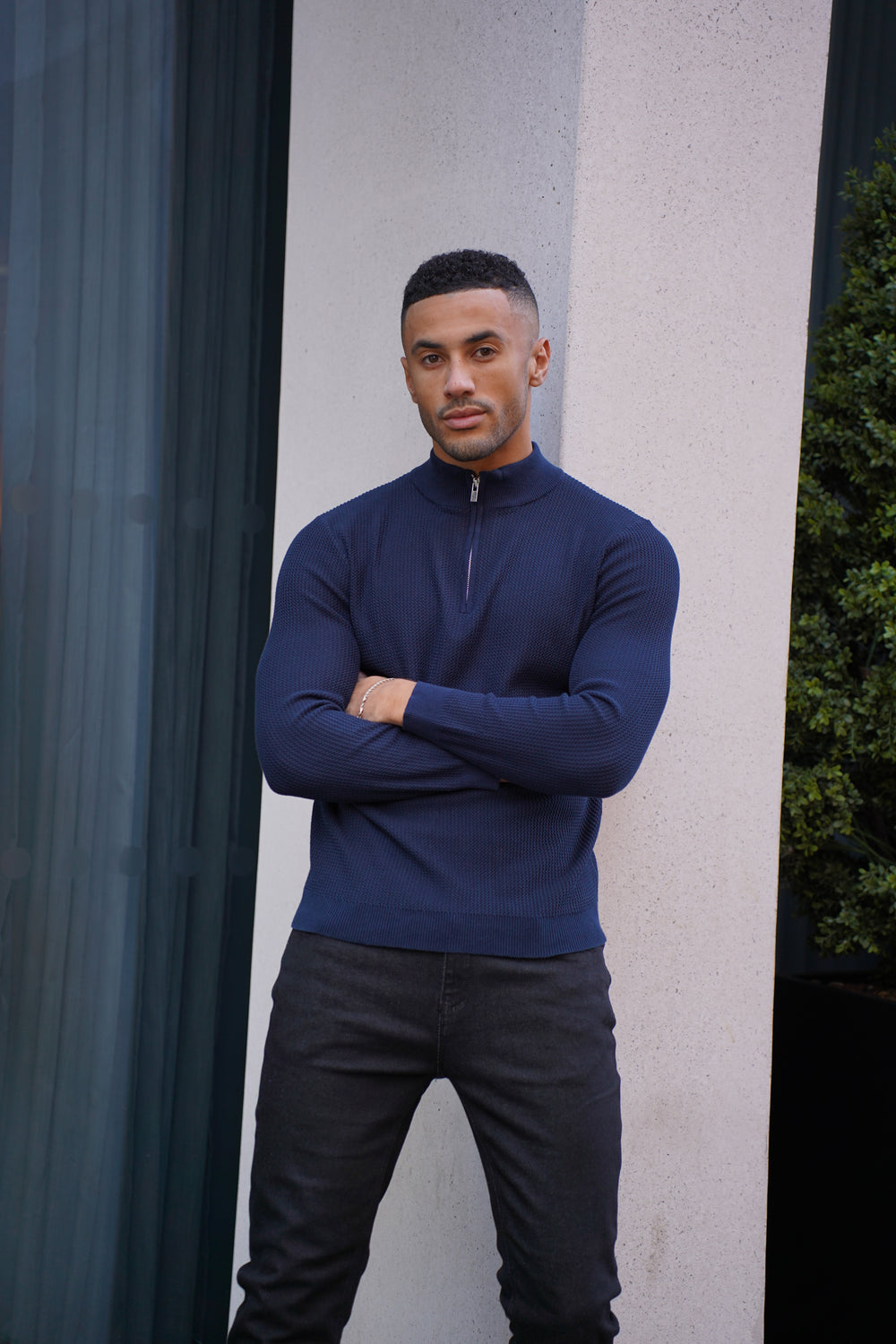 Capo TWIST Cotton 1/4 Zip Jumper - Navy