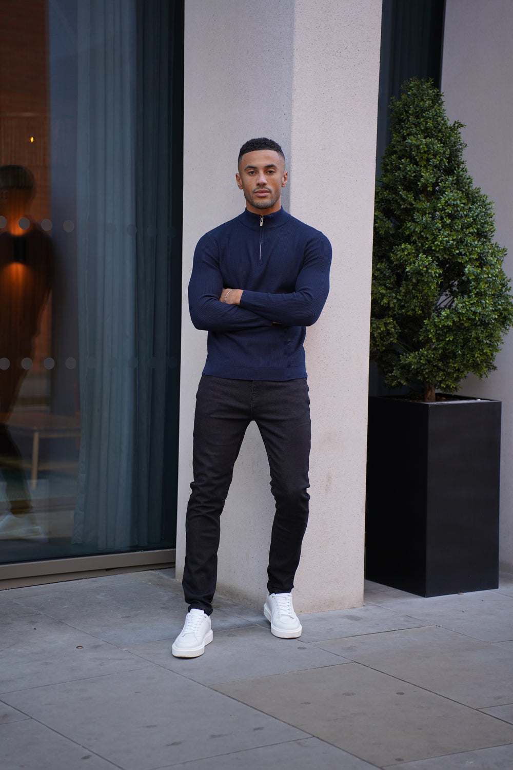 Capo TWIST Cotton 1/4 Zip Jumper - Navy