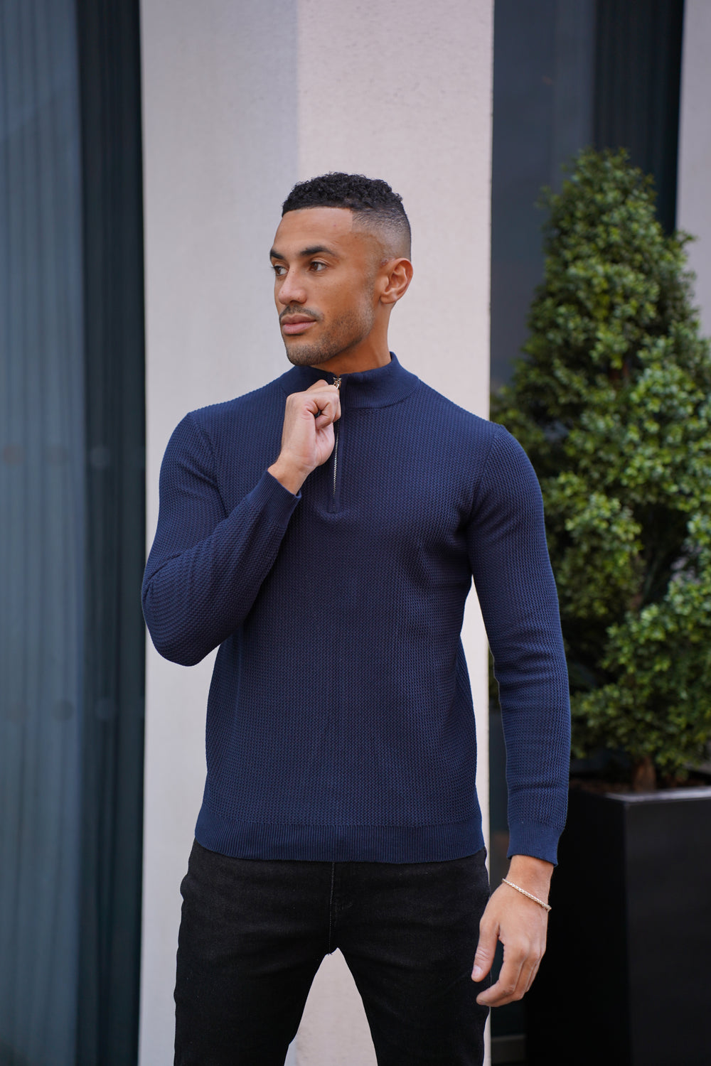 Capo TWIST Cotton 1/4 Zip Jumper - Navy