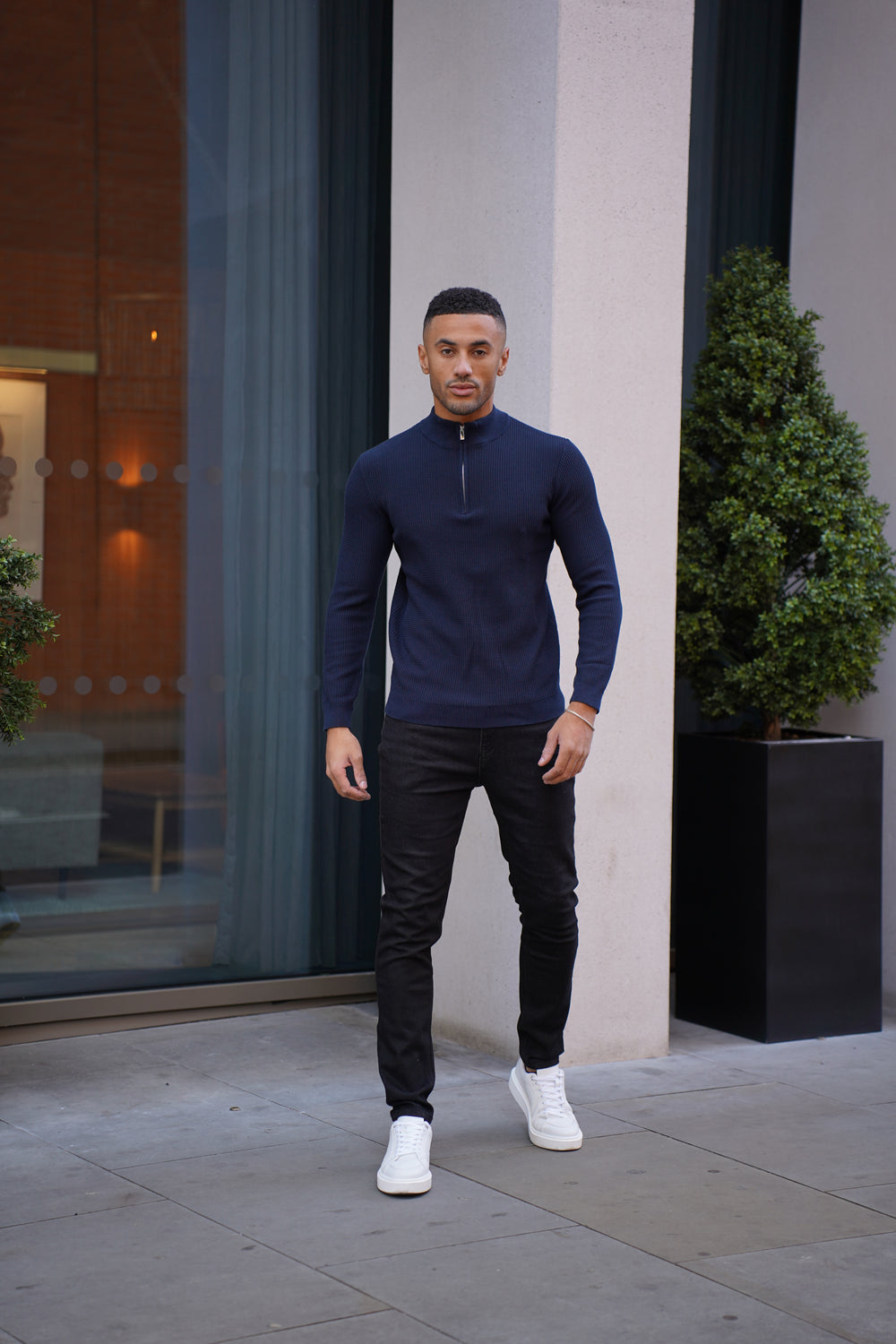 Capo TWIST Cotton 1/4 Zip Jumper - Navy