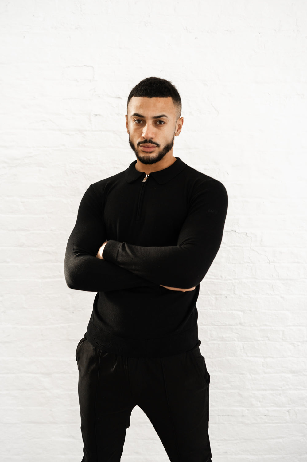 Capo Egyptian Cotton LS Zip Polo Shirt - Black