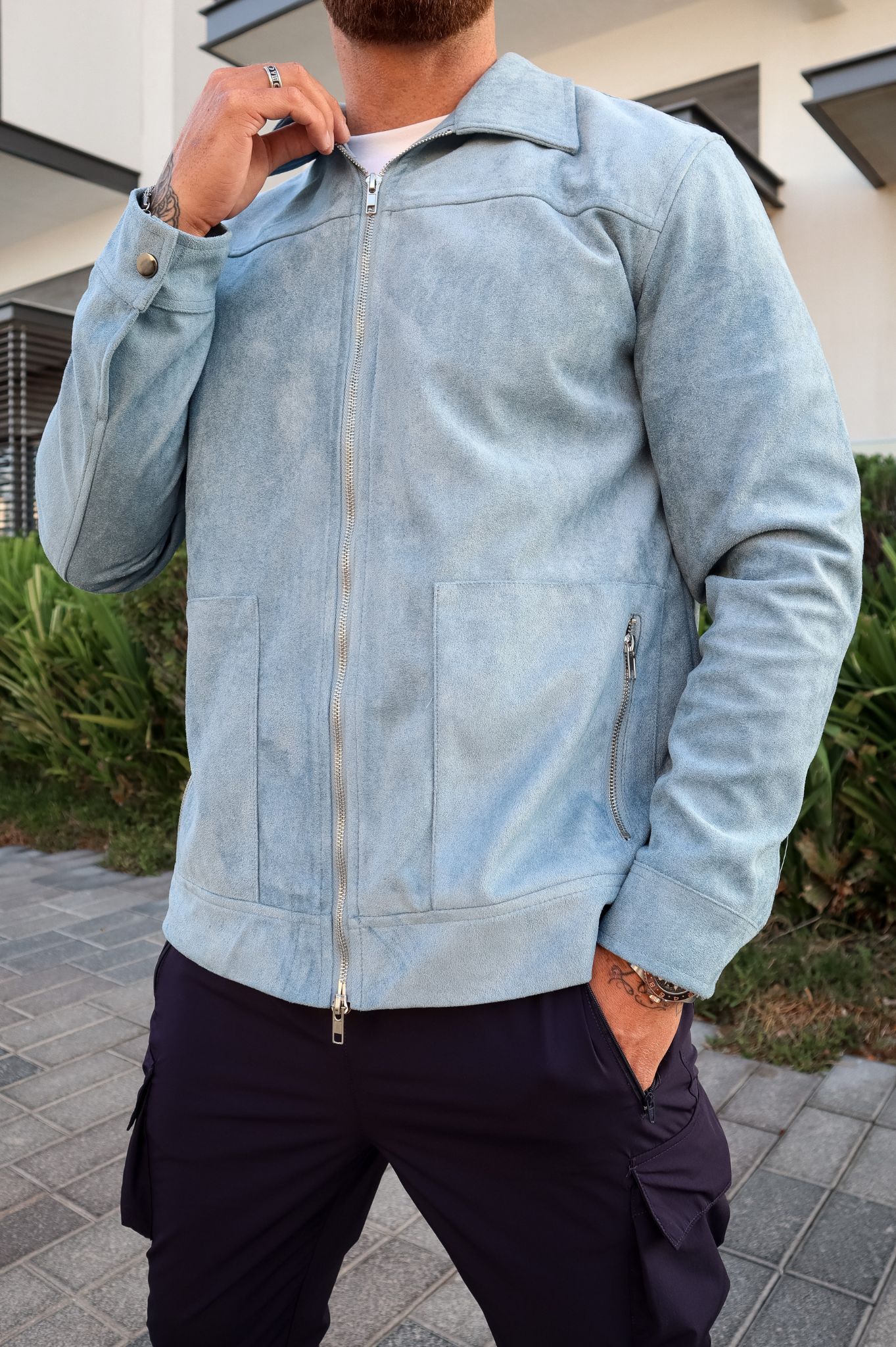 Baby blue suede jacket sales