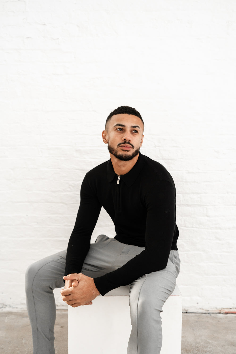 Capo Egyptian Cotton LS Zip Polo Shirt - Black