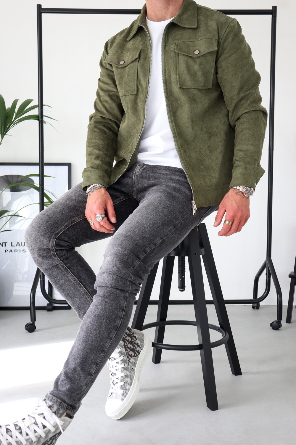 Mens olive 2025 suede jacket