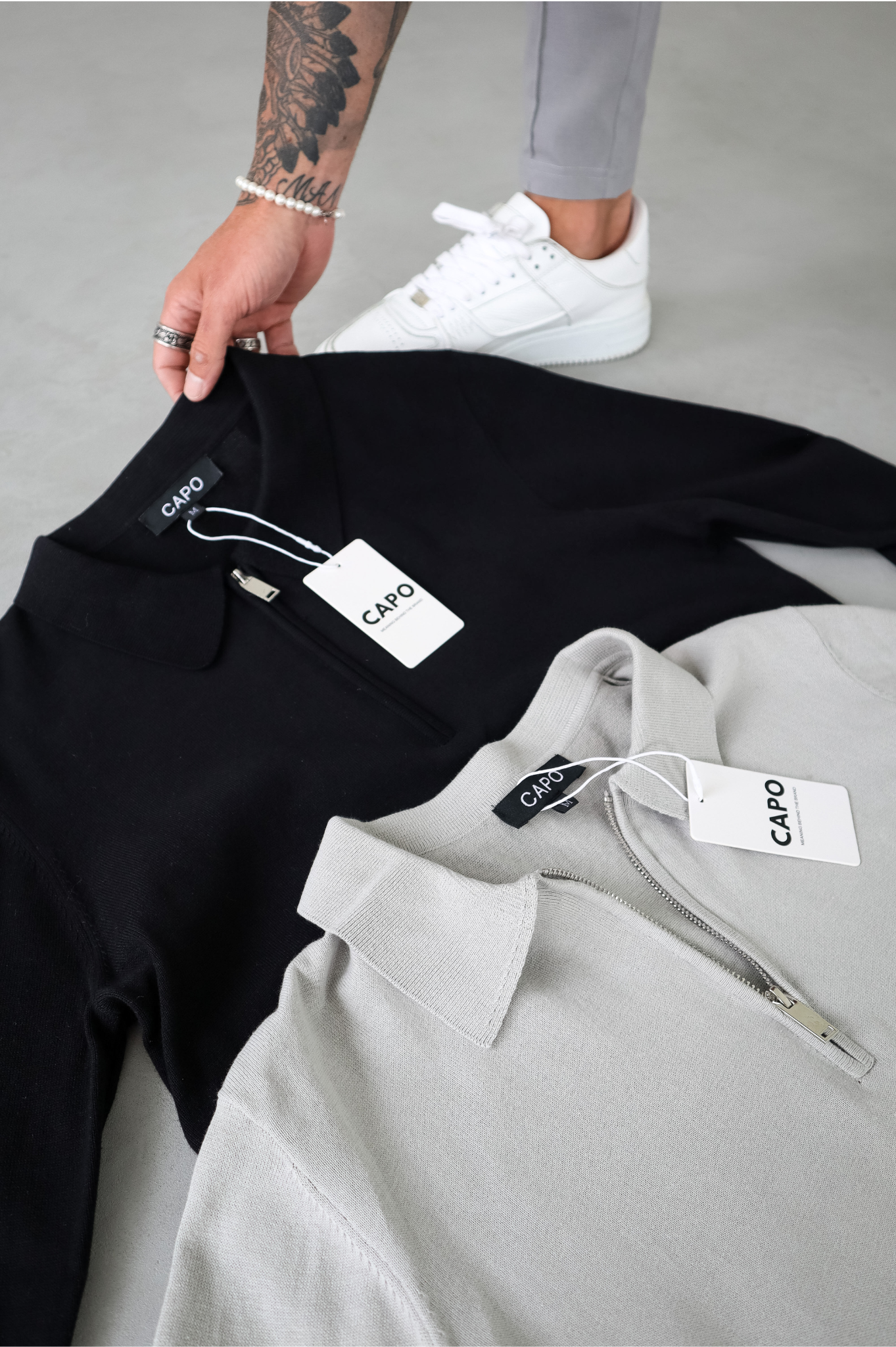 Capo Egyptian Cotton LS Zip Polo Shirt - Black