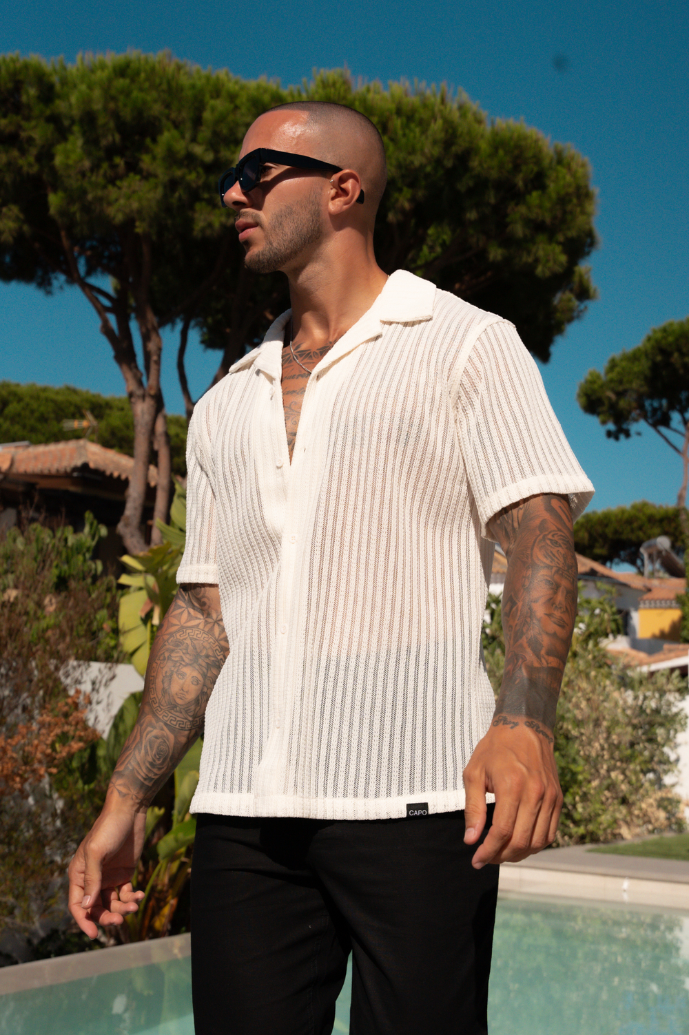 Capo KNITTED LINED SS Revere Shirt - Cream
