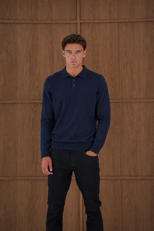 Capo James Button Up LS Polo Shirt - Navy