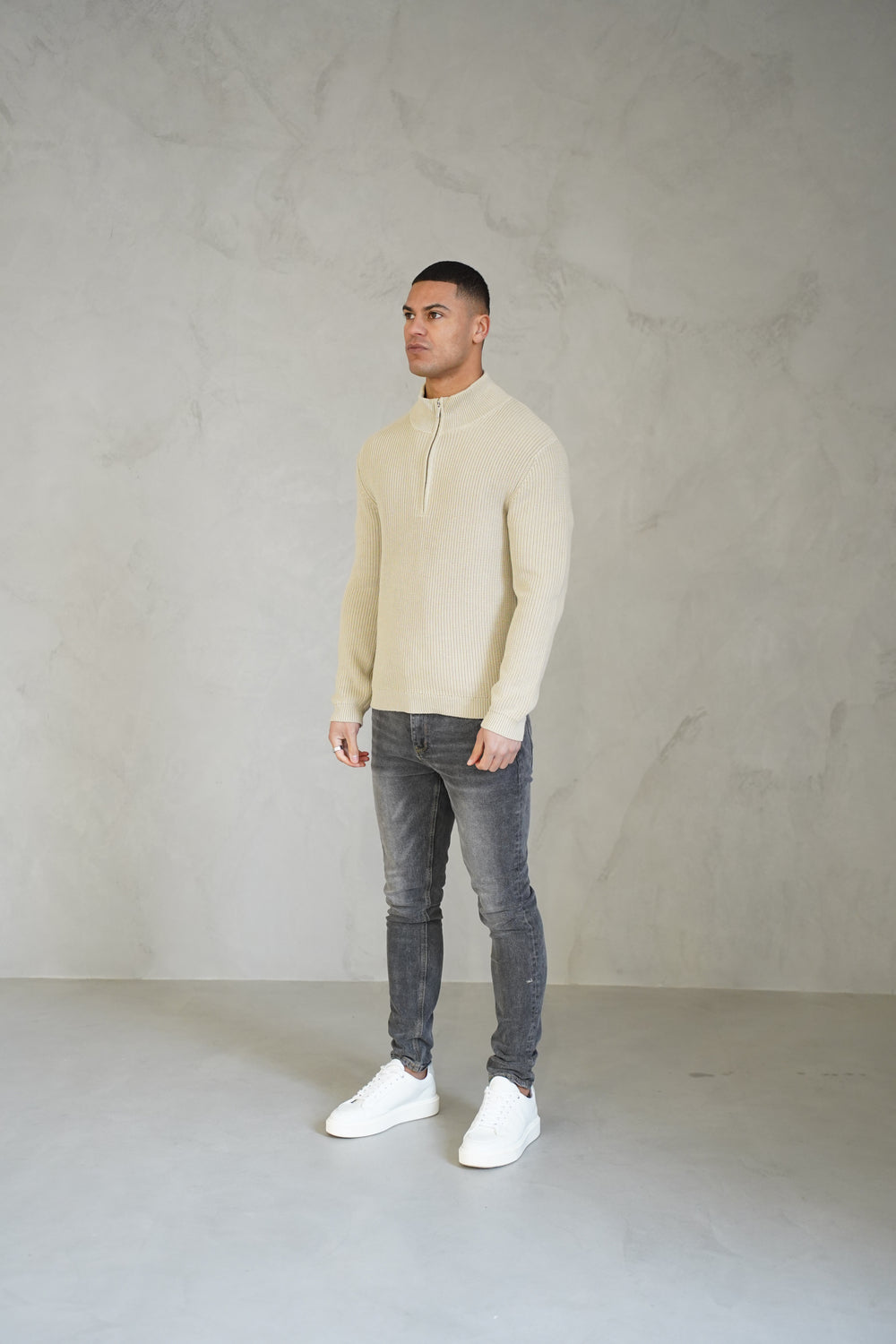 Capo Ribbed 1/4 Zip Jumper - Stone